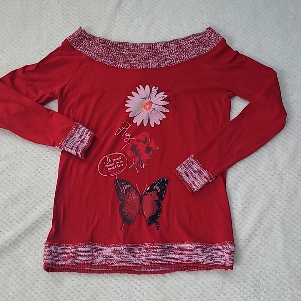 Desigual off shoulder long sleeve t-shirt sz Med